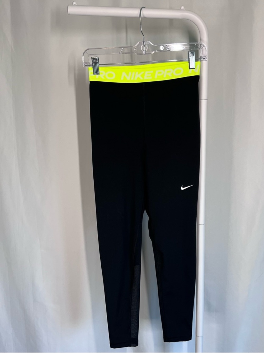 Nike Pro Black Leggings with Neon Yellow Waistband
